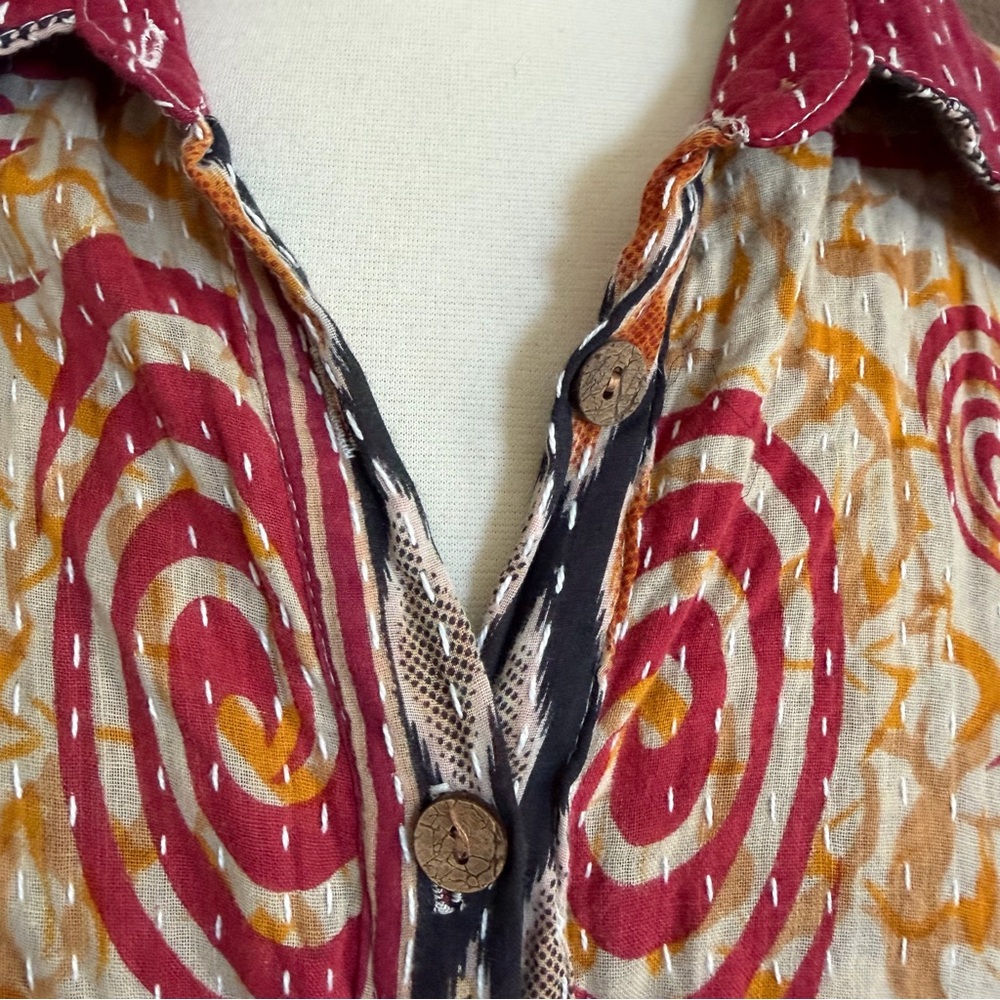 Bohemian Vintage Kantha Cotton Jacket – Hand Stitched – Oversized – Pockets - Picture 5 of 9